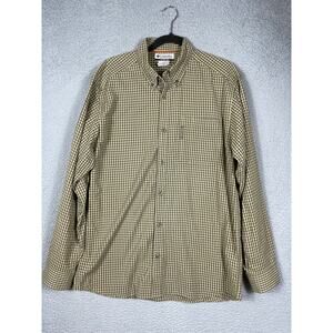 Columbia Mens Size M Long Sleeve Button Up Shirt Tan & Green Plaid